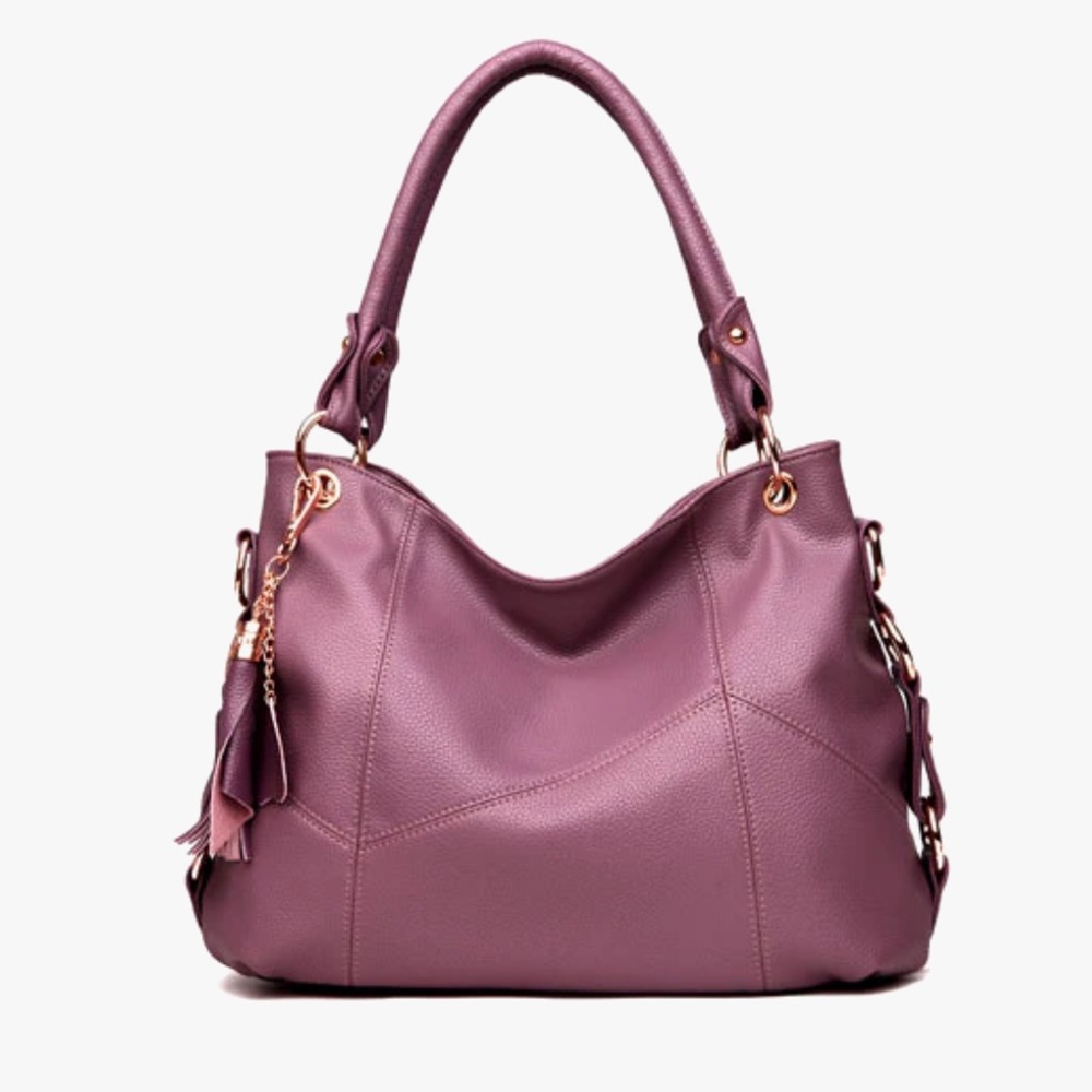 Elegant Leather Hobo Shoulder Bag in Lilac